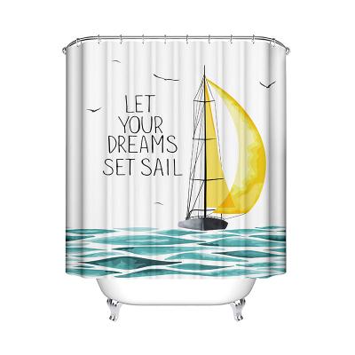 China Customized Viable Size Waterproof Polyester Shower Curtain Waterproof Polyester Bathroom Shower Curtain With Boat Pattern for sale