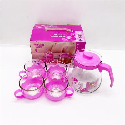 China Promotional Good Quality Household Large Capacity Heat Insulation Pink Teapot 5pcs Set 92 for sale