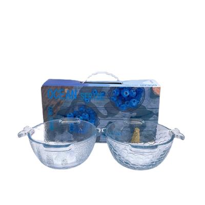 China Sustainable Blue Ocean Styling Fashionable Microwave Fruit Salad Dessert Rolls Glass Food Containers for sale