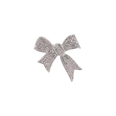 China Wedding Accessorize Silver Rhinestone Bow Wedding Brooch Free Customized Bridal Pins for sale