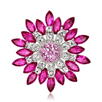 China Free Customized Silver Crystal Flower Rhinestone Pageant Bridal Wedding Pin Brooches for sale