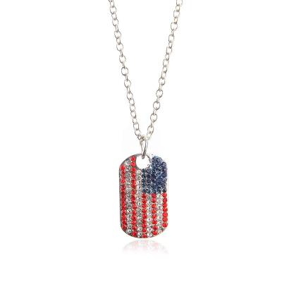 China Customized Casual/Sporting Free Silver Gold Rhinestone Hip Hop USA Flag Necklaces for sale