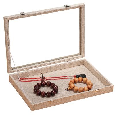 China Jewelry Window Box Canvas Jewelry Box With Cover, Flat Empty Jewelry Box, Jewelry Display Box for sale