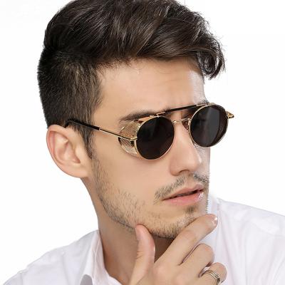 China Fashion Sunglasses High Quality Retro Luxury Steampunk Double Metal Frame Gold Metal Round Shield Polarized Sun Glasses For Unisex for sale