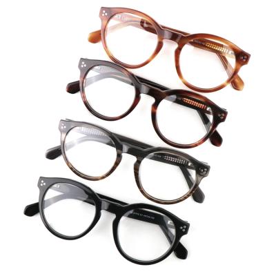 China Retro Round Frame Best Selling Vintage Specialized Acetate Round Optical Frames With 3 Studs In Blue Light Stock Computer Glasses for sale