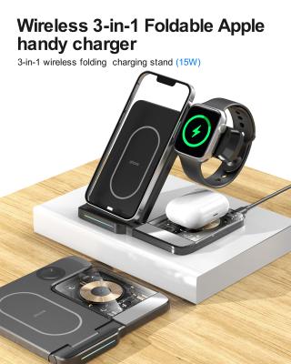 China Portable Desktop Mobile Phone Wireless Charger 3In1 Folding Foldable 15W for sale