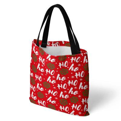 China Hot Sale Polyester Canvas New Christmas Printed Tote Bag Holiday Gift Storage To Bag Portable Eco Canvas Bag for sale