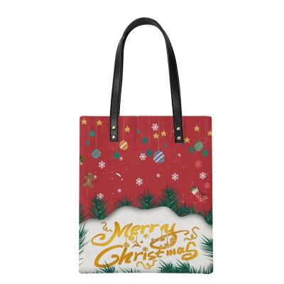 China Europe and America fashion English alphabet Christmas printing gift bag PU portable shopping handbags for women for sale