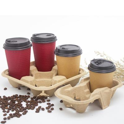 China Hot Selling Disposable 2/4 Cup Take Out Paper Pulp Cup Holder Carrier For Hot Cold Drink For Coffee Tea For Food Dispensing Serving Cup Holder for sale