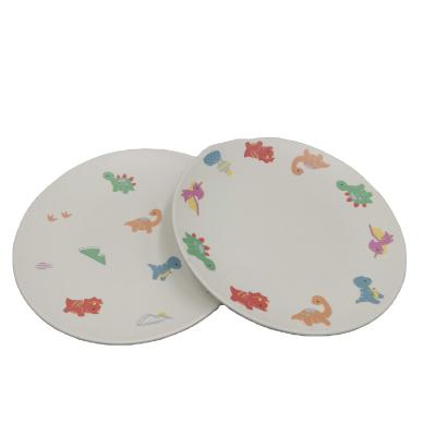 China Sustainable Factory Supply Wholesale Simple Design Support dinosaur printed Customize Melamine Bamboo Fiber Plates and Dishes For boys for sale