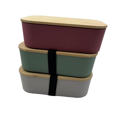 China Leak Proof 800 ml different bottom color bamboo fiber lunch box with bamboo lids for sale