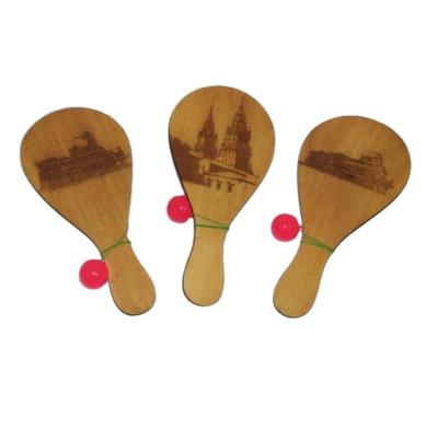 China Outdoor Sport Game Engraving Pattern Wooden Paddle Ball Game For Kids for sale