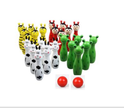 China Eco-friendly Cartoon Wooden Mini Animals Wooden Rolling Ball Sets Toy For Children for sale