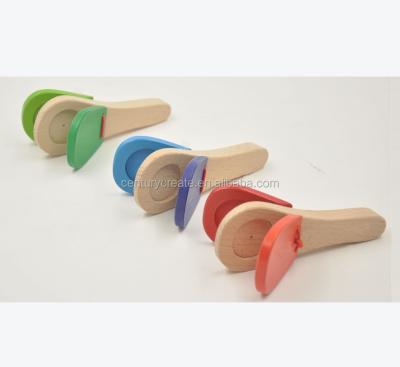 China Battery Operated Wooden Toy Wood Noise Maker Clamshells Hand Clapper for Rattle Musical Instrument Toy for sale