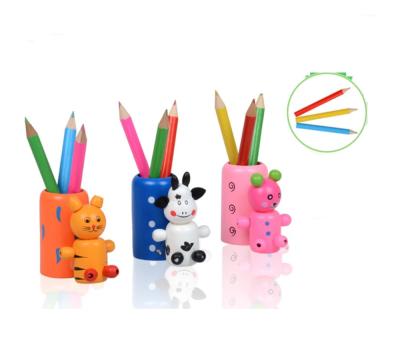 China Container Animal Holders Children's Cartoon Pen Pencils Wooden Color Pencil for sale