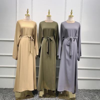 China Long Sleeve Solid Color Abaya Dubai Turkey Abaya Muslim Dress Modest Kaftan Islamic Muslim Women Clothing for sale