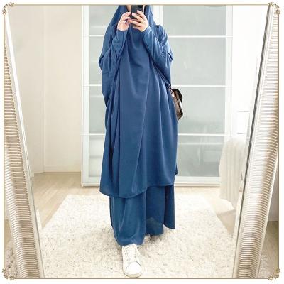 China Hot Sale Women Daily Eid Muslim Clothing 2 Pieces Set Hooded Women Hijab Dress Pray Long Solid Color Jilbab Abaya Islamic Muslim Dresses for sale