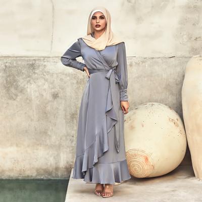 China hot sale muslim clothing women muslim clothing women islamic pure color elegant pure color satin dress muslim clothing for sale