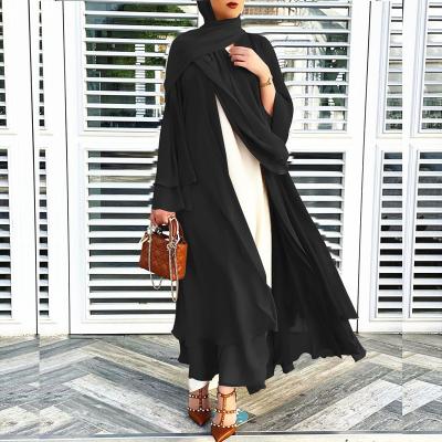 China Hot Selling Front Long Dress Women Muslim Long Sleeve Solid Color Abaya Women's Dresses Muslim Open Front Dress for sale