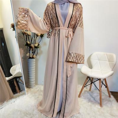 China Dubai Middle East Women's Long Sleeve Sequin Embroidery Sequin Long Robe Chiffon Cardigan Kimono Abaya for sale