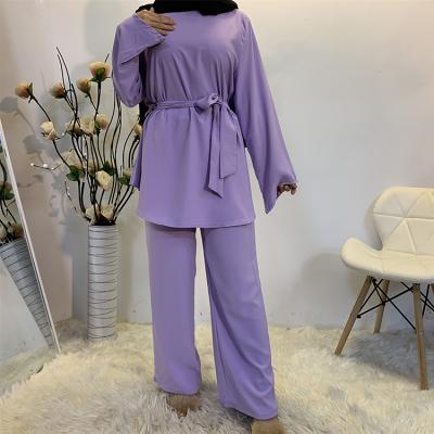 China Long Sleeve Solid Color Middle Eastern Tunic And Pants Muslim Sets Malaysia Turkish Two Piece Set Muslim Women Clothing for sale