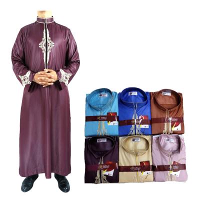 China Wholesale Cheap Embroidery African Islamic Polyester Jubba Thobe Mens Clothing Solid Color Muslim Men Thobe Thobe for sale