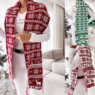 China ZACAVIA 2021 new women's long scarf for Christmas winter elk snowflake jacquard double-sided knitted scarf for sale