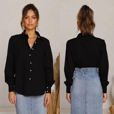 China ZACAVIA Anti-pilling Casual Blouse Ladies Autumn Hot Selling Black Breasted Blouse Fashion Mature Women Soft Loose Single Elegant Shirt for sale