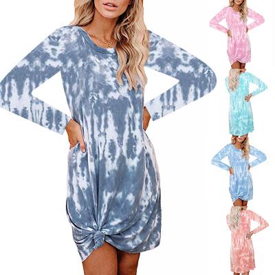 China Anti-Wrinkle ZACAVIA Autumn Latest Women Tie Dyed 2021 Printed Casual Dress Simple Female Fashion Long Sleeve Loose Dress for sale