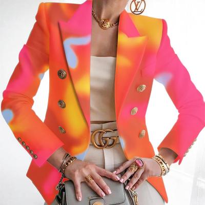 China Latest Anti-wrinkle ZACAVIA Bohemian Style Digital Printing Blazer 2021 Casual Autumn Fashion Ladies Double Breasted Blazer for sale