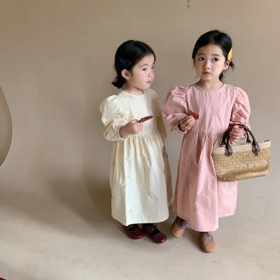 China Anti-wrinkle Kids Girls Casual Dress Long Sleeve Puff Flower Embroidery Princess Dresses for sale