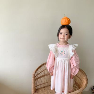 China Anti-wrinkle Quality Girls Two Piece Set Princess Dress Suspender Dress Long Sleeve Cotton Casual Outfits for sale