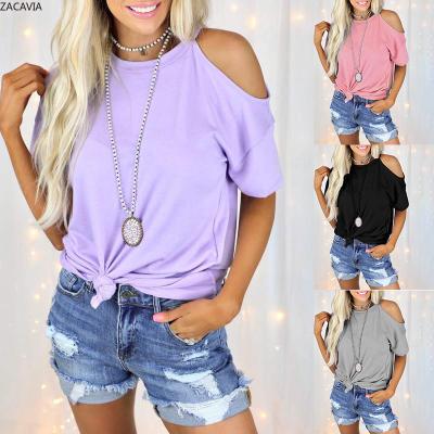 China new ZACAVIA Anti-wrinkle solid color T-shirt around the neck strapless short-sleeved casual T-shirt women for sale