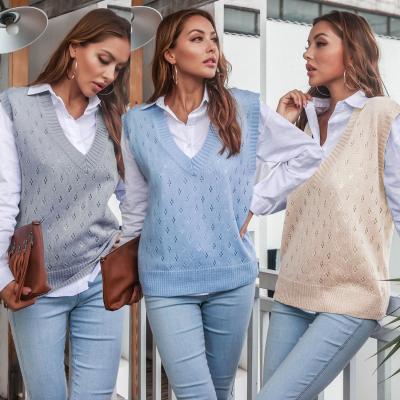 China ZACAVIA Women's Autumn Pullover Solid V-Neck V-Neck Vest Fashion Tops Fashion Wear Latest Knitted Vest Female Casual Soft Simple Outer for sale