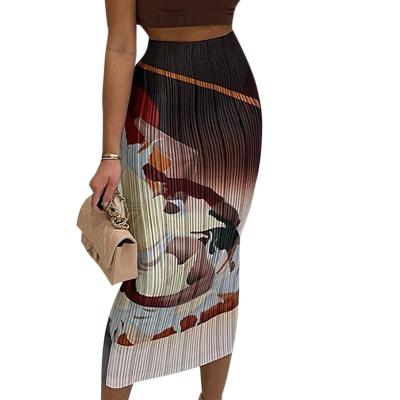 China MA0039 Wear Breathable Elegant Women Printed Pleated Long Skirts High Waist African Straight Skirts Womens Long Skirt for sale