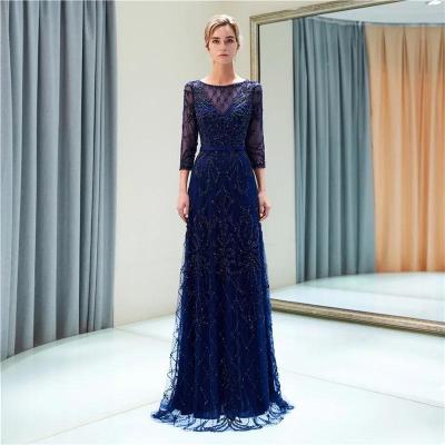 China Anti-wrinkle MAE0001 Long Sleeves Luxury Evening Dress Dubai V-Neck Mermaid Evening Formal Gown Heavy Beaded Prom Party Dress for sale