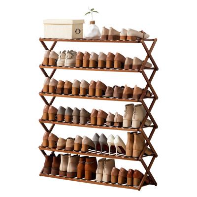 China Modern Foldable Brown (Height) Living Room Furniture Vertical Shoe Holder Adjustable Shelf Door Folding Bamboo Shoe Rack for sale