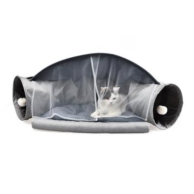 China Viable Pop Up 2 Way Collapsible Tube With Liner Ball Three In One Cat Tunnel Bed for sale