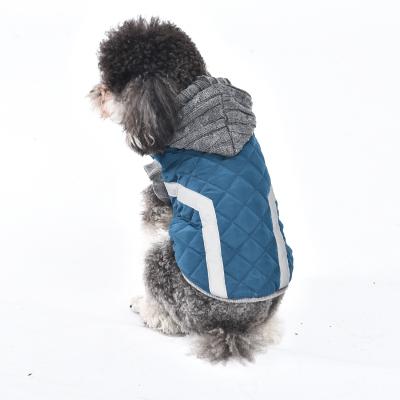 China Cat Dog Jacket With Knit Stripe Winter Pet Fashion Viable Warm Short Plush Jacket Reflective Hoodie for sale