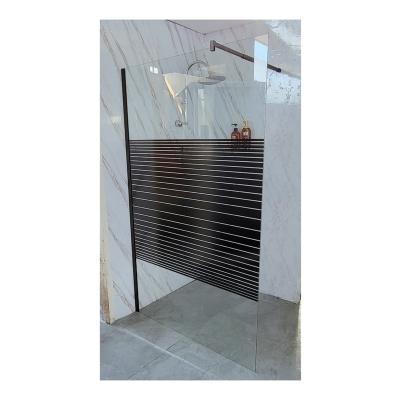 China Traditional black print customer profile black frameless tempered glass partition shower door for bathroom for sale