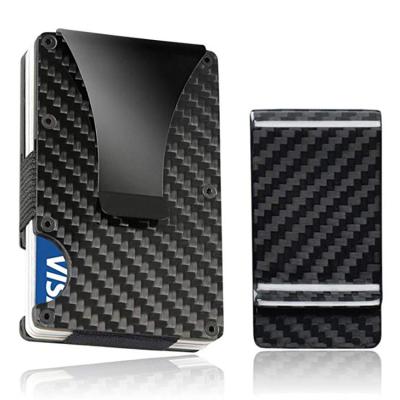 China RFID Men Slim RFID Blocking Credit Card Holder Money Clip Carbon Fiber Wallet for sale