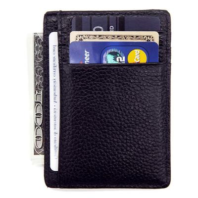 China Fashion Front Pocket Slim Genuine Leather RFID Credit Card Holder With ID Card Window for sale