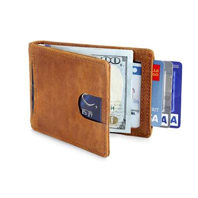 China Vintage Minimalist Front Pocket Wallet Vintage Bifold Genuine Leather Credit Card Card Holder for sale