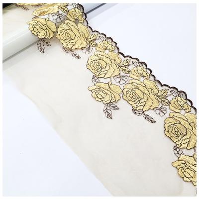 China Sustainable Gorgeous gold embroidered thread with lace embroidery for underwear lace trim for sale