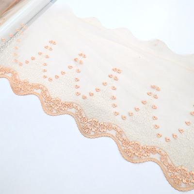 China Sustainable Factory special 23cm tulle embroidery with custom floral patterns fabric tulle for sale