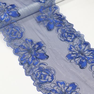 China Water Soluble Factory custom blue fine textile cotton embroidered lace trim for sale