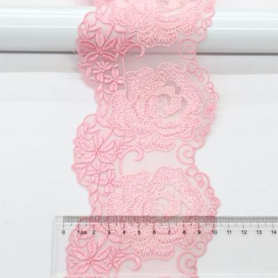 China Sustainable Factory customized 10cm pink floral pattern suitable for underwear lace fabric embroidery for sale