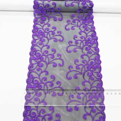 China Water Soluble High grade purple 20cm customizable pattern color black mesh fabric soluble lace for sale