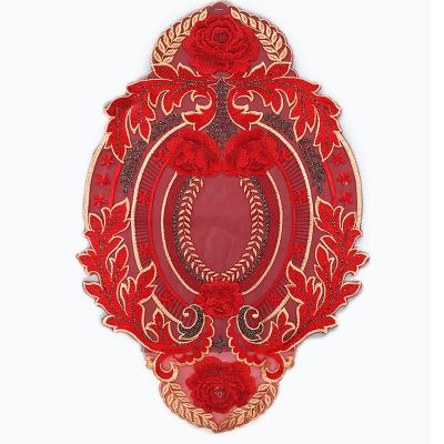 China Sustainable Large red lace flower 28cm for bedding and bedding cover decoration Floral Lace for sale