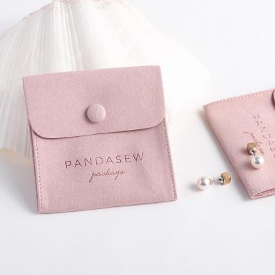 China Custom Made Luxury Faux Suede PandaSew Logo Printed Microfiber Mini Soft With Button Jewelry Bag Pouch for sale